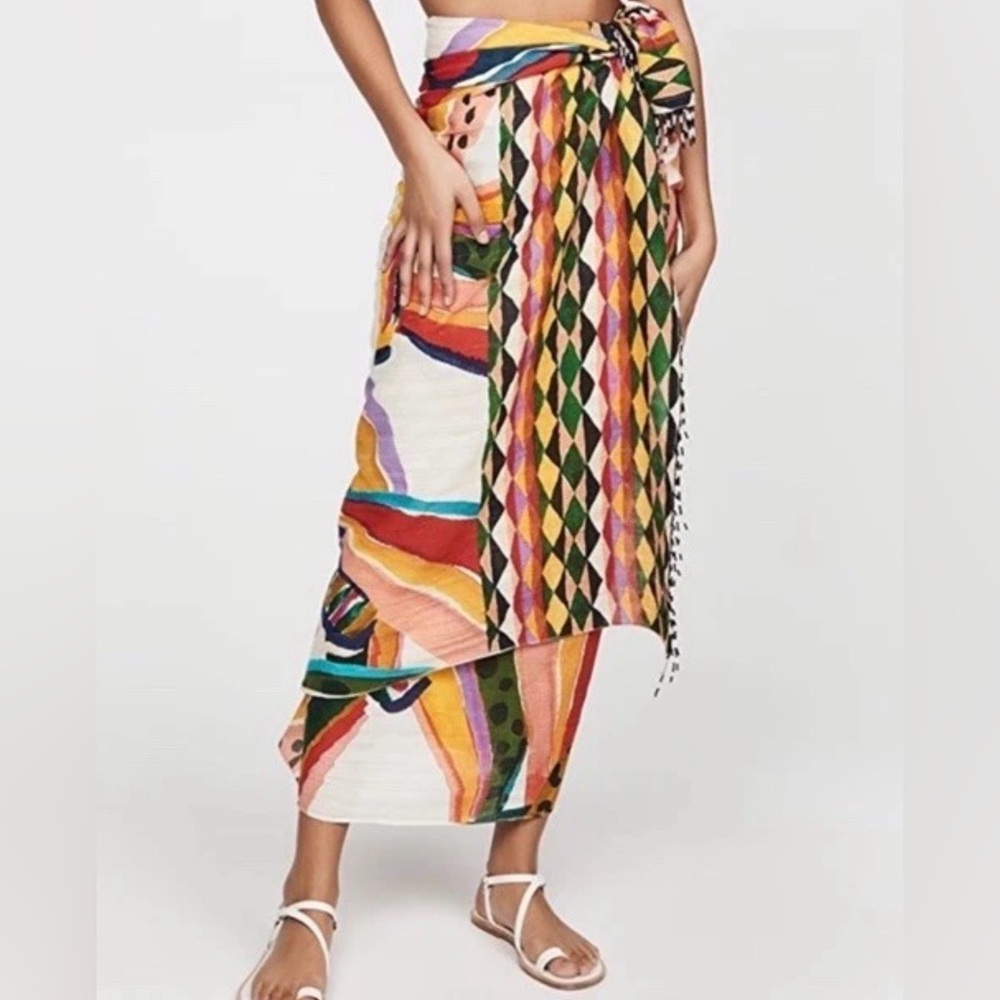 Farm Rio Sarong Patchwork Multicolor Banana White OS Resortwear Beach